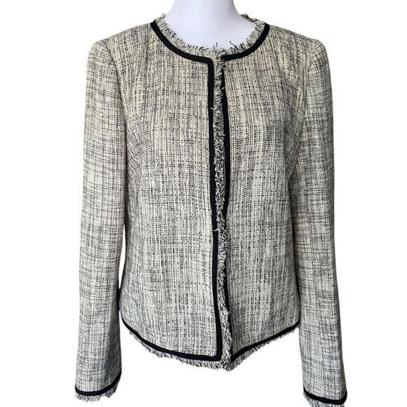 Donna Karan Tweed Herringbone Gray Blazer Women’s Size 6 Elegant Classic Jacket - Picture 1 of 13